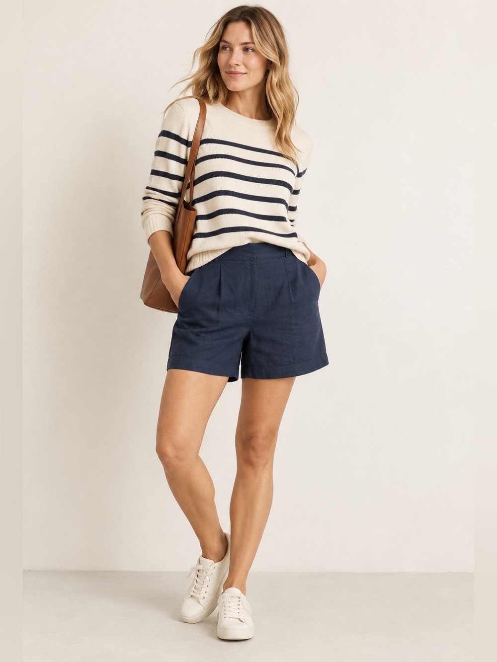 Croft & Barrow Navy Linen Rayon Pull-On Shorts Size M NWT Pleated Pockets